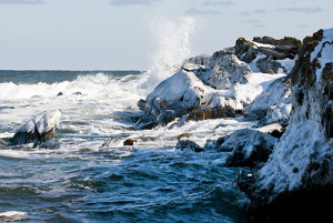 Ice rocks along the winter shore.