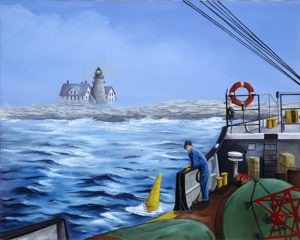 Tending the Boys at Mount Desert Rock. Painting courtesy of William Trotter and the US Coast Guard.