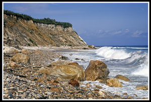 Beaches among great sandy bluffs on Block Island