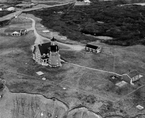 Block Island Southeast light before move. Photo courtesy US Coast Guard.