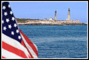 American flag waves as leaving Thacher Island Lights