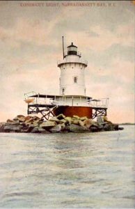Conimicut Lighthouse Rebuilt in 1883 with Platform and Keeper's Quarters Inside (circa 1907)