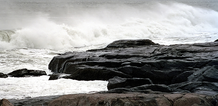 Winter Windswept Waves Crashing on Rocks