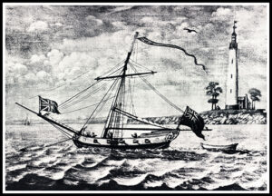 1729 Etching of Boston Light by William Burgis. Courtesy Boston Public Library