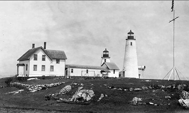 Bakers Island Light with Twin TowersImage Courtesy of the US Coast Guard