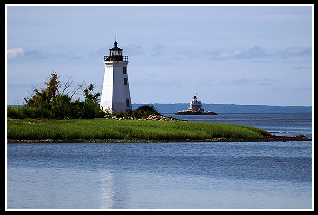 Black Rock light with Penfield Reef light behind