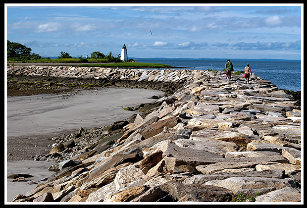 mile-long jetty to Black Rock Harbor light