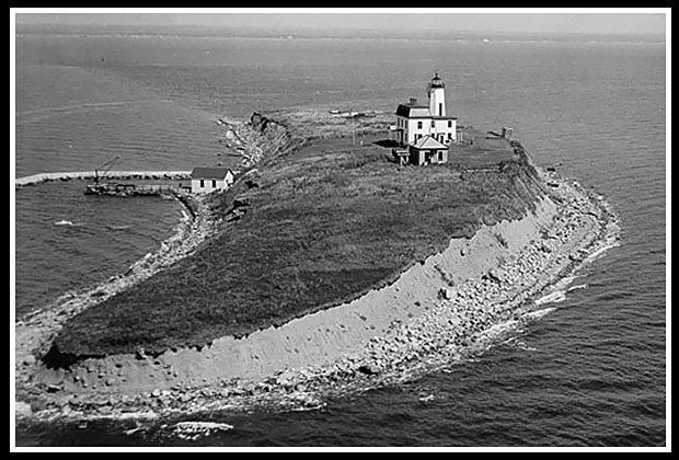 early ariel view Faulkner's Island lighthouse