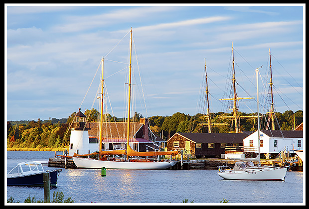 Mystic Seaport during sunset