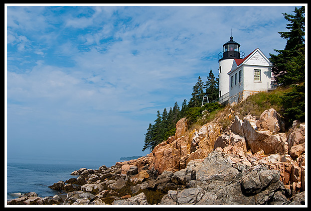 Bass Harbor lighthouse over cliffs