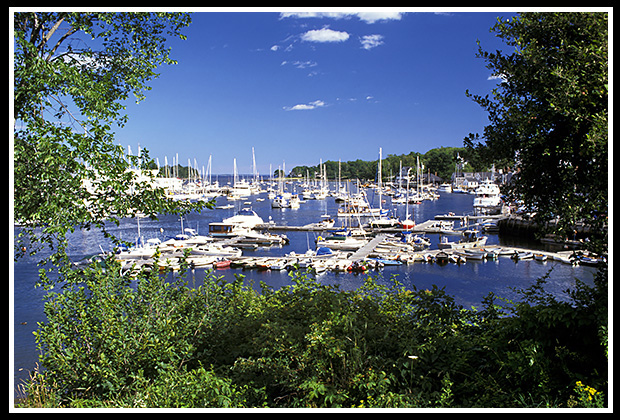 hilltop view of Camden Harbor