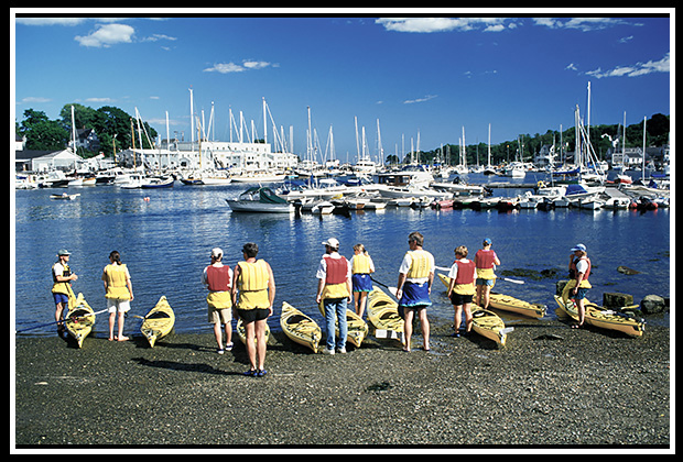 preparing to kayak around Camden Harbor