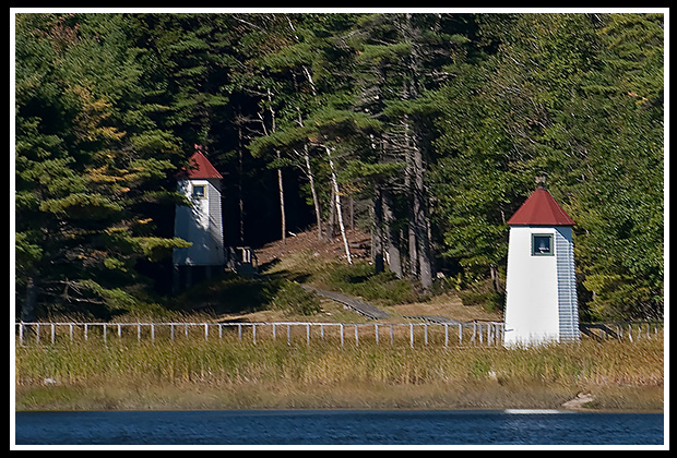 water view of Doubling Point Range lighthouses