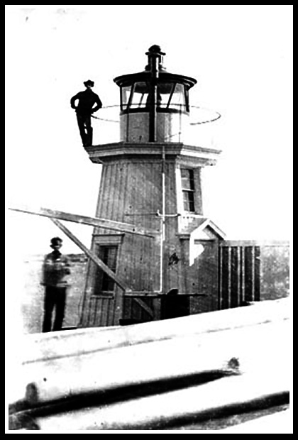 early Portland Breakwater light with wooden tower
