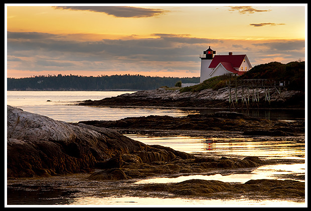 dramtic sunset by Hendricks Head lighthouse