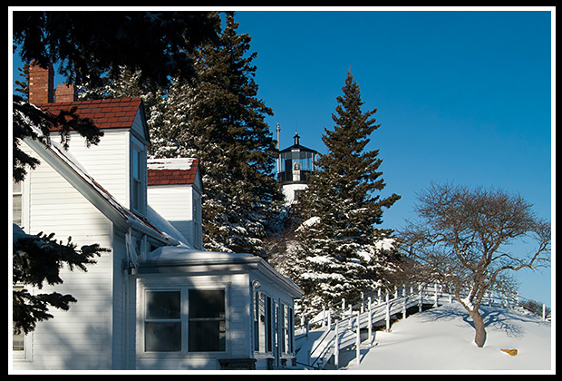 Owls head light and Keeper's House after snowstorm