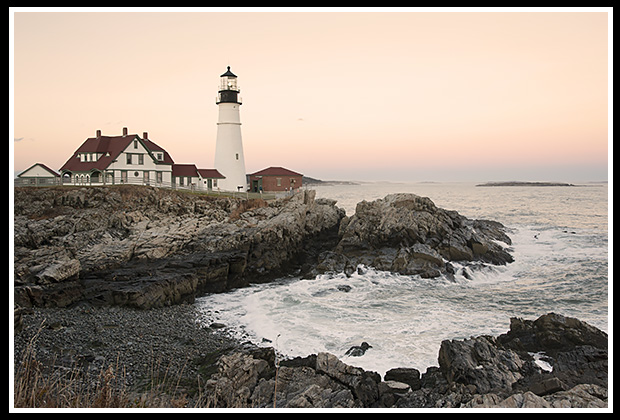 Portland Head lighthouse at dusk