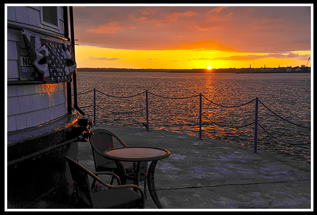 sunset over Border Flats lighthouse deck