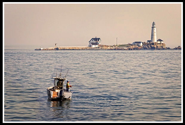 fishing in Boston Harbor by Boston light