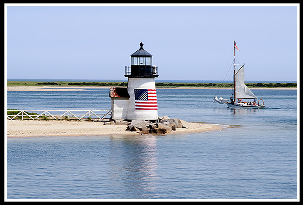 Brant Point light with American Flag cover