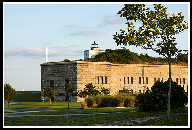 Clark's Point light on top of Fort Taber