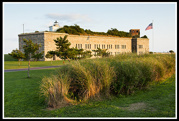 Clark's Point light sits in top of Fort Taber