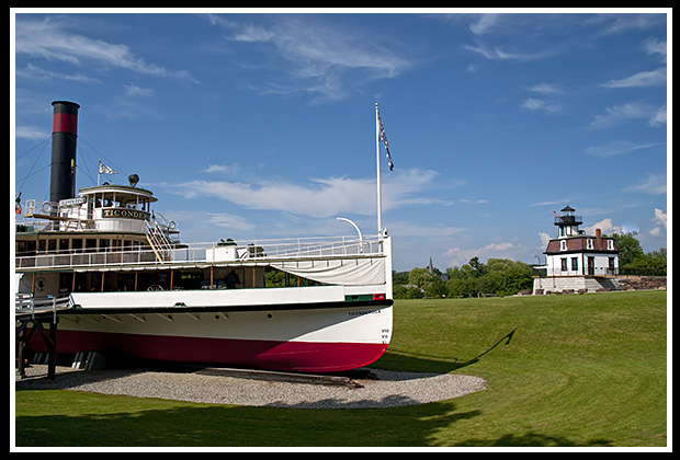 Ticonderoga ship and Colchester reef light on museum grounds