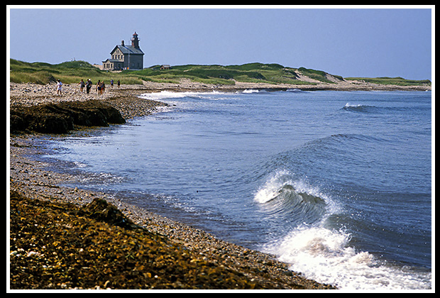 Block Island North Lighthouse along beach
