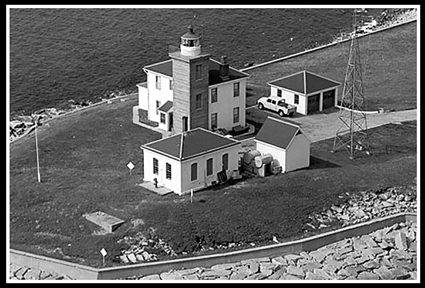 vintage image of Watch Hill lighthouse aerial view