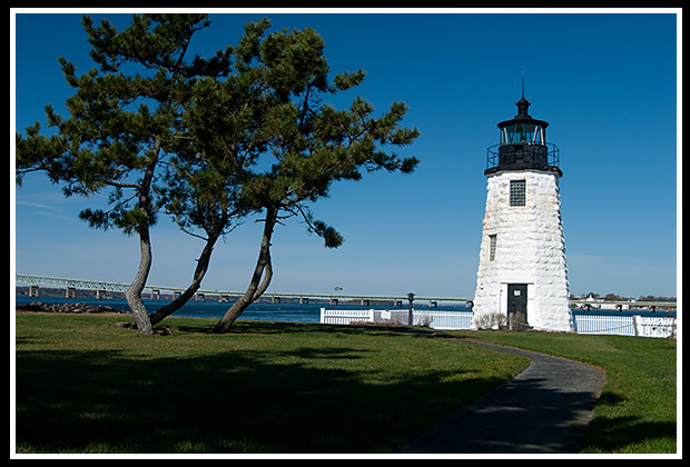 small park by Newport Harbor lighthouse